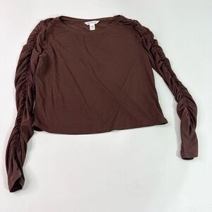 Athleta Lewis Blouse Womens Medium Brown Long Sleeve All Around Ruched Top